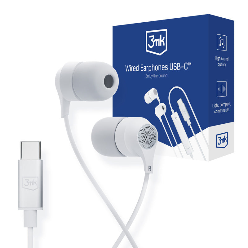 3mk Wired Earphones USB-C - Drátová Kopfhörer für Ohren (weiß)