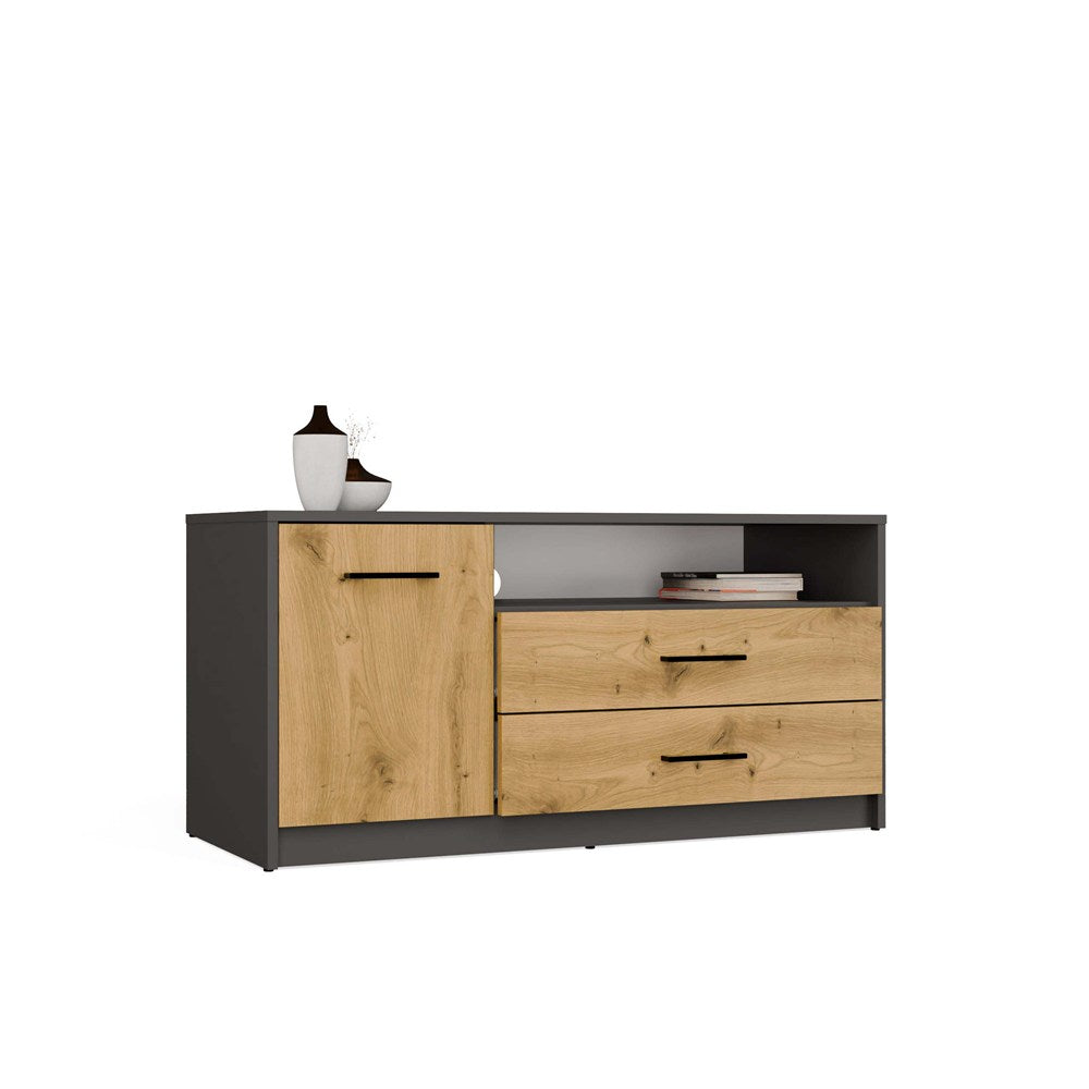 TV-Schrank SIMPLO 1D2S 2 Schubladen 1 Tür ANTHRAZIT EICHE ARTISAN – Produktabbildung 9