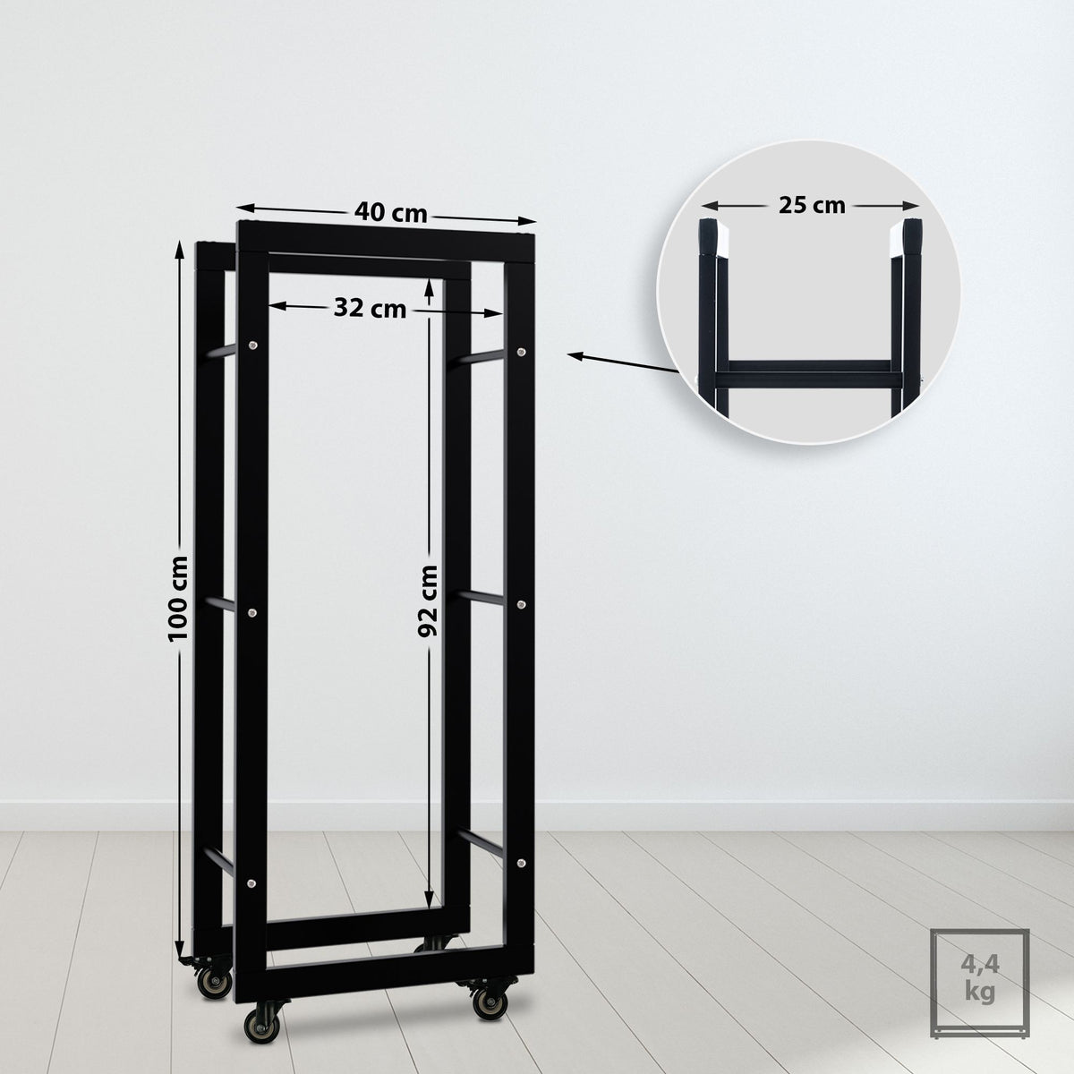 CLP Kaminholzständer Keri mit Rollen 25x40x100 – Produktabbildung 2
