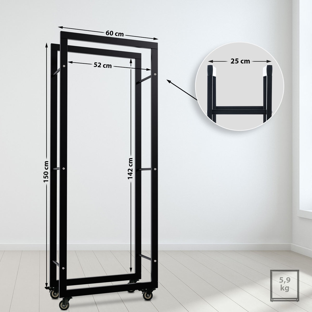 CLP Kaminholzständer Keri mit Rollen 25x60x150 – Produktabbildung 2