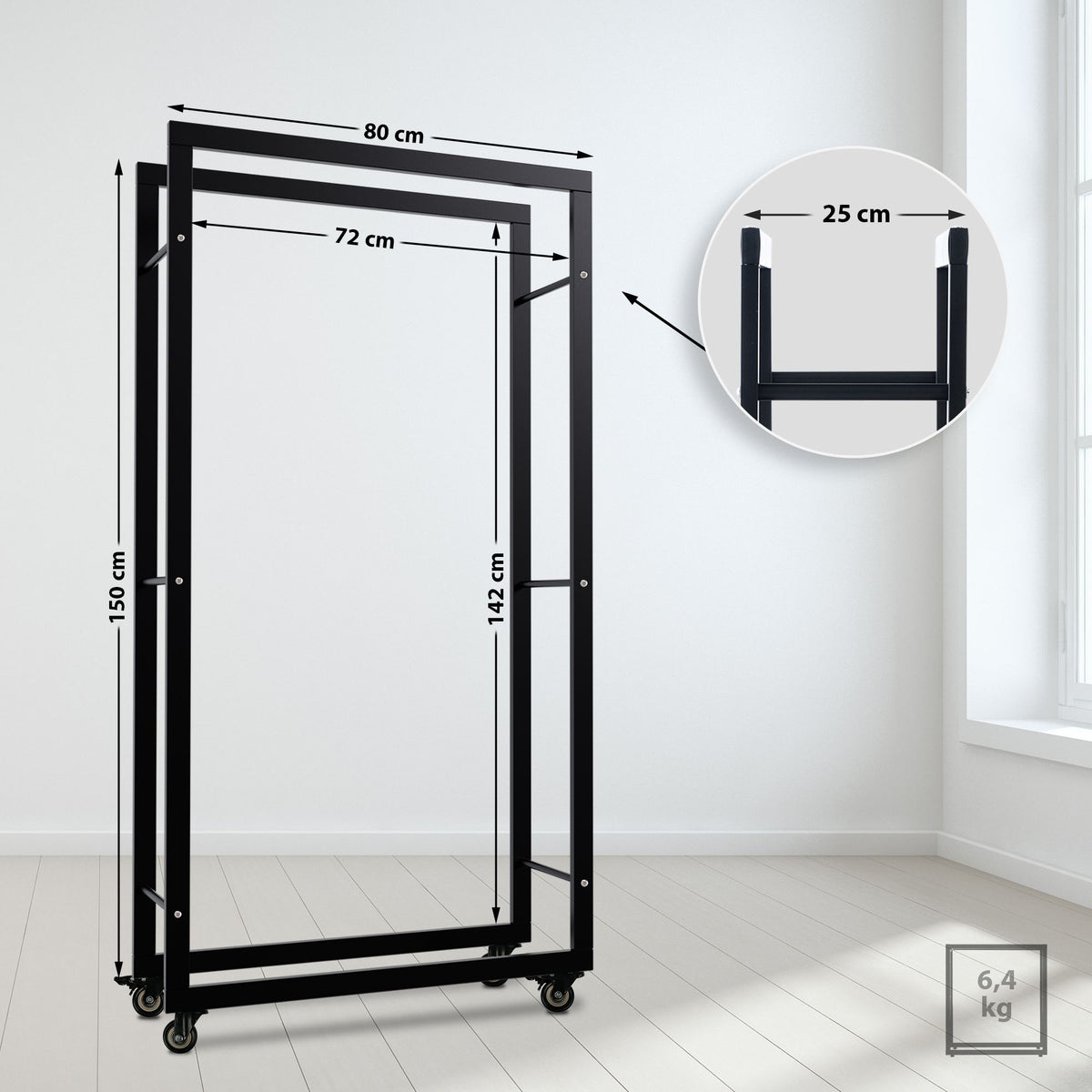 CLP Kaminholzständer Keri mit Rollen 25x80x150 – Produktabbildung 2