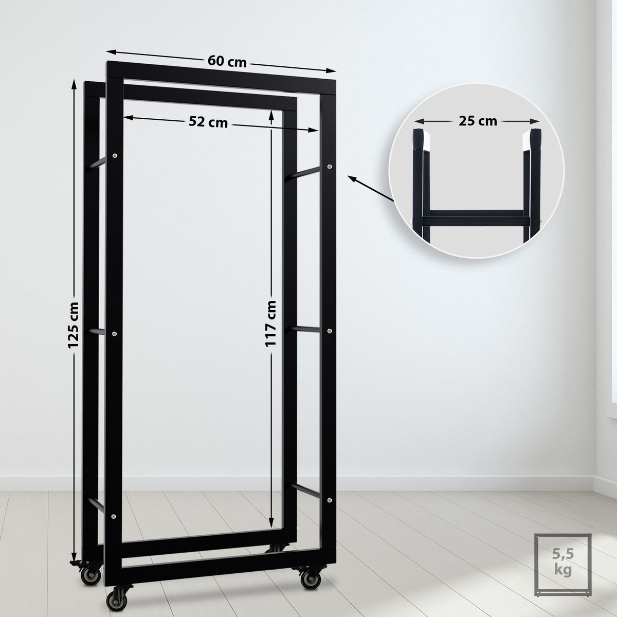 CLP Kaminholzständer Keri mit Rollen 25x60x125 – Produktabbildung 2