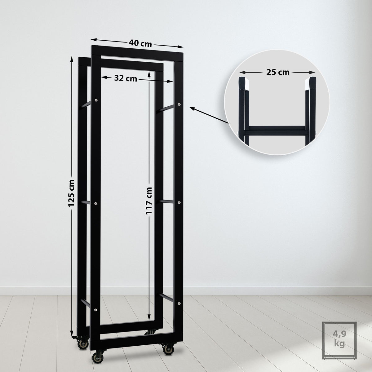 CLP Kaminholzständer Keri mit Rollen 25x40x125 – Produktabbildung 2