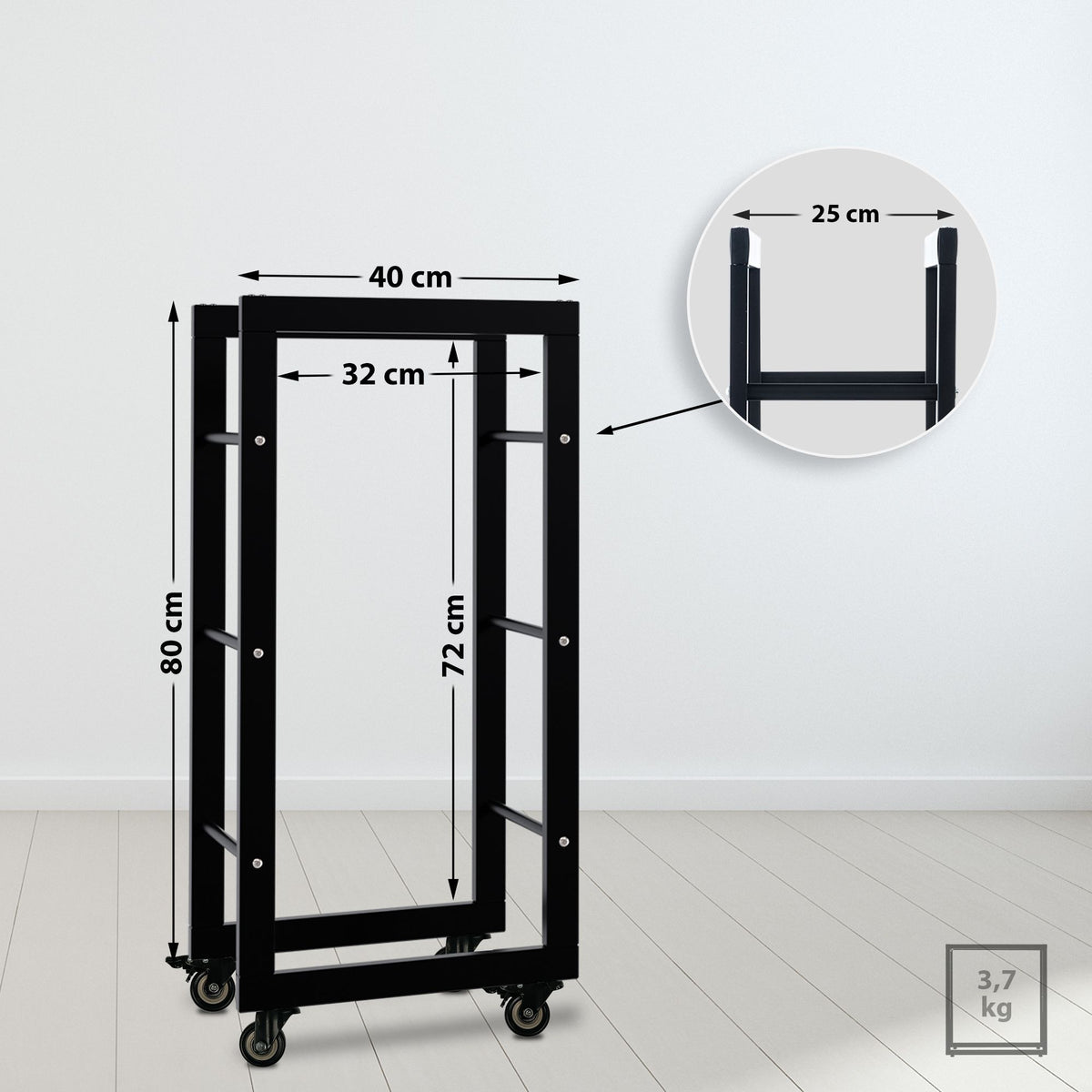 CLP Kaminholzständer Keri mit Rollen 25x40x80 – Produktabbildung 2
