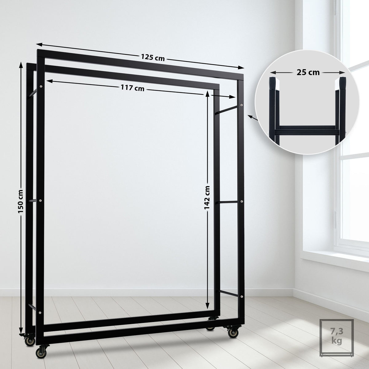 CLP Kaminholzständer Keri mit Rollen 25x125x150 – Produktabbildung 2