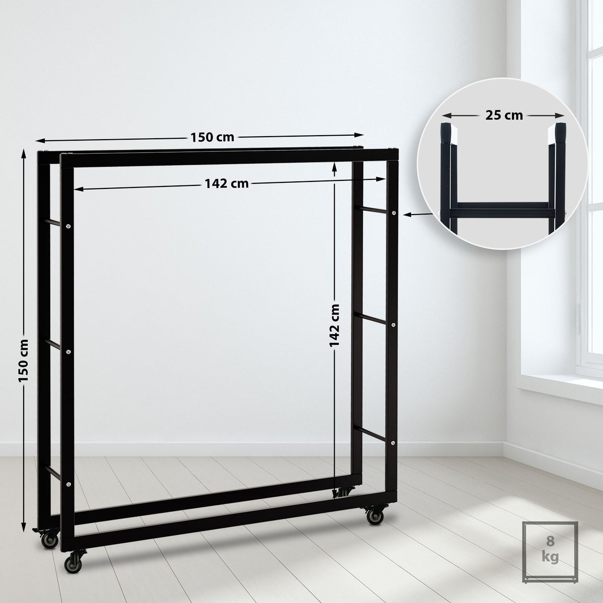 CLP Kaminholzständer Keri mit Rollen 25x150x150 – Produktabbildung 2