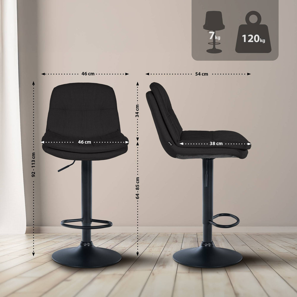 CLP Barhocker Laurel Stoff schwarz – Produktabbildung 2