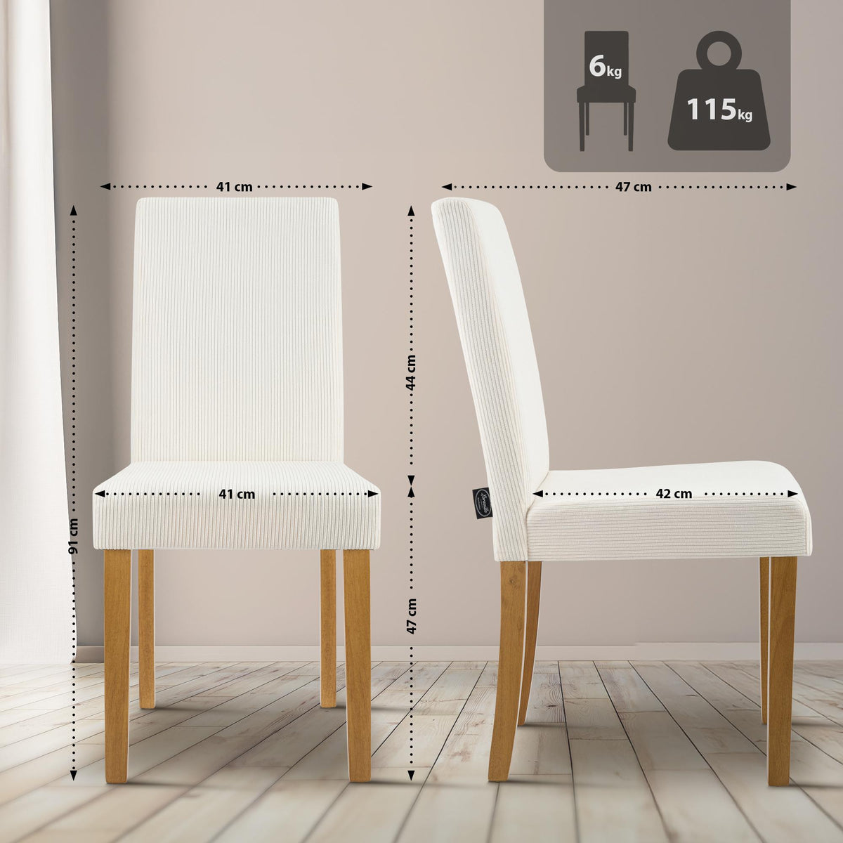 CLP 2er Set Esszimmerstuhl Ina Cord antik hell