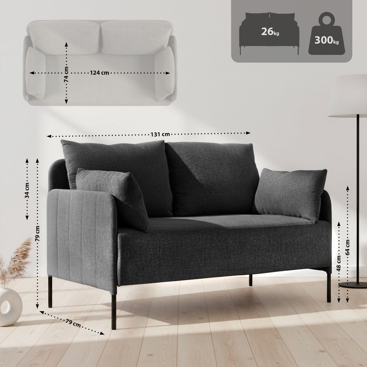 CLP Ziden Couch 2 Sitzer Stoff – Produktabbildung 2