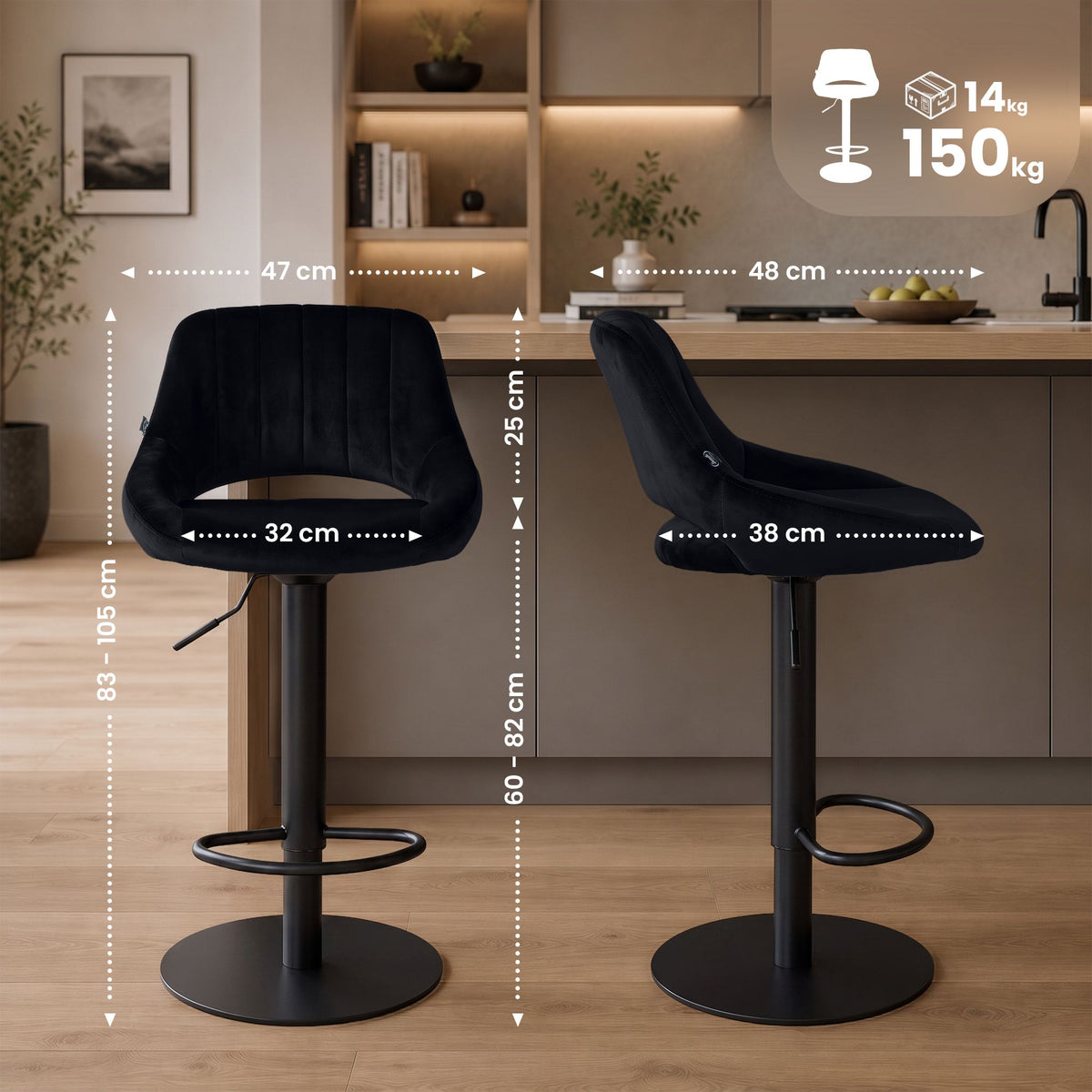 CLP 2er Set Barhocker HD Milet B Samt – Produktabbildung 2