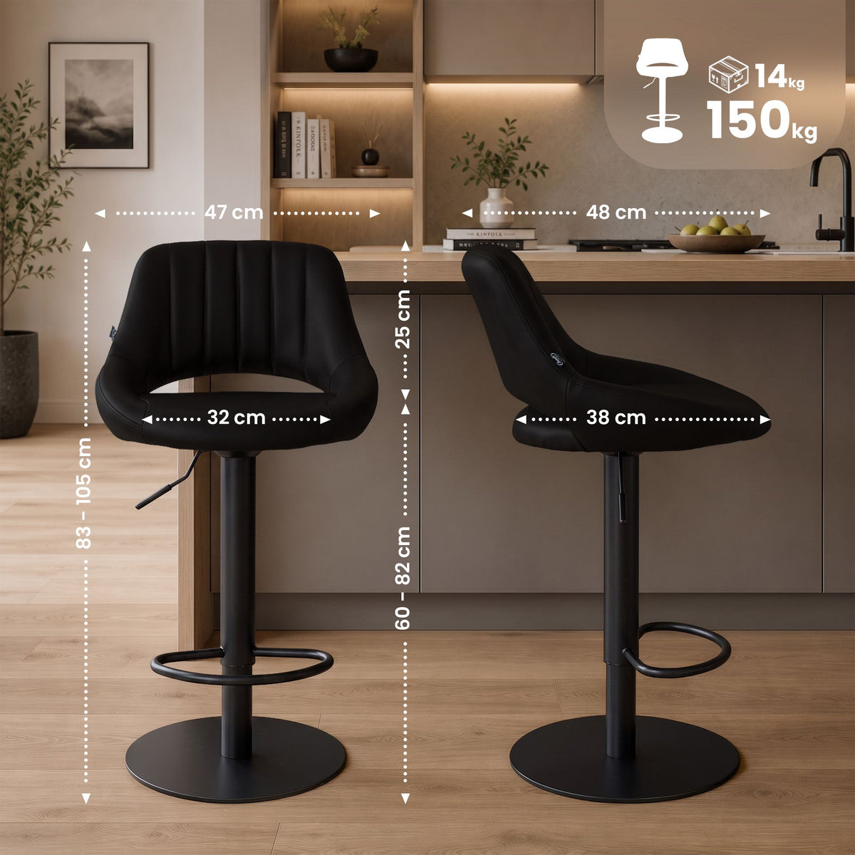 CLP 2er Set Barhocker HD Milet B Kunstleder – Produktabbildung 9