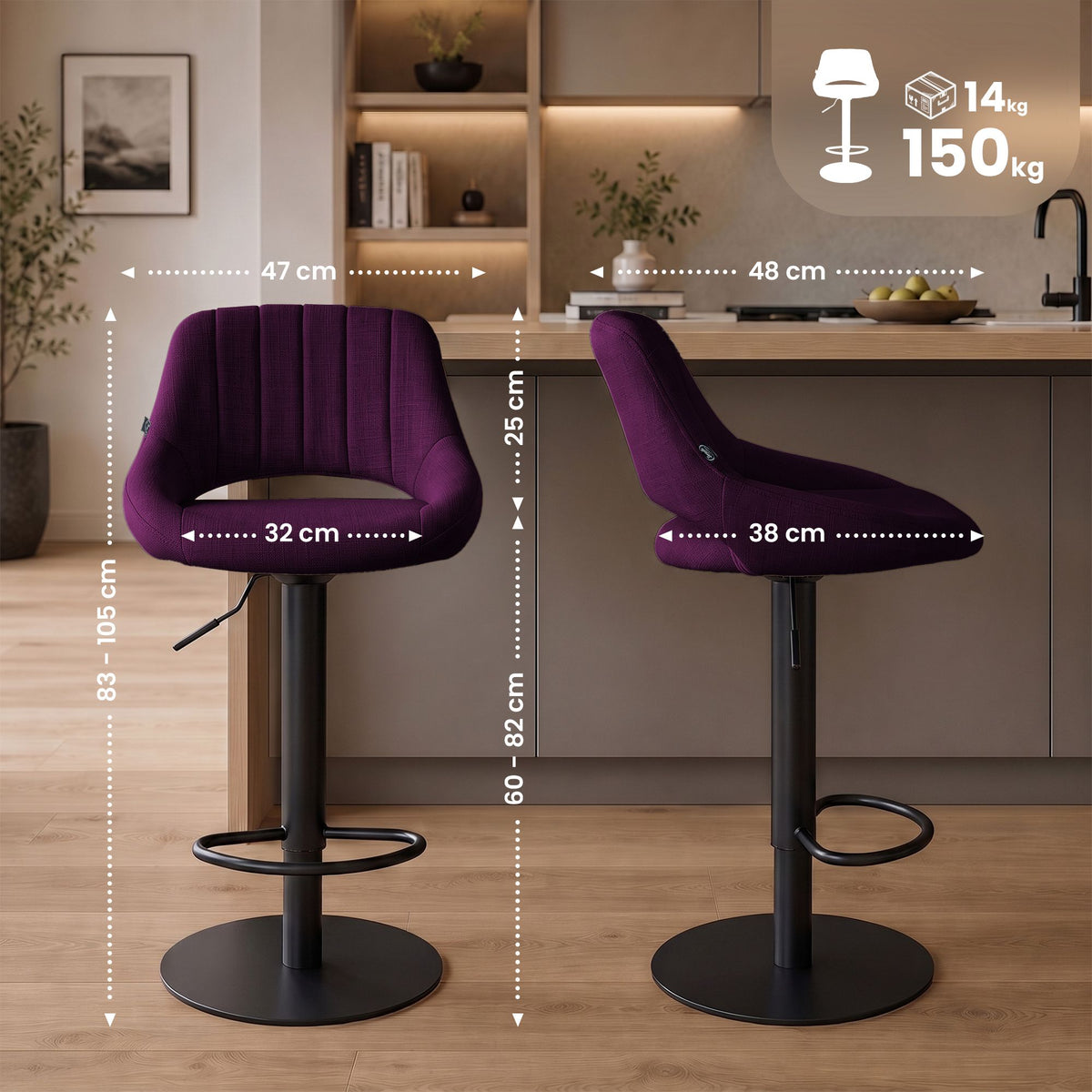 CLP 2er Set Barhocker HD Milet B Stoff – Produktabbildung 2