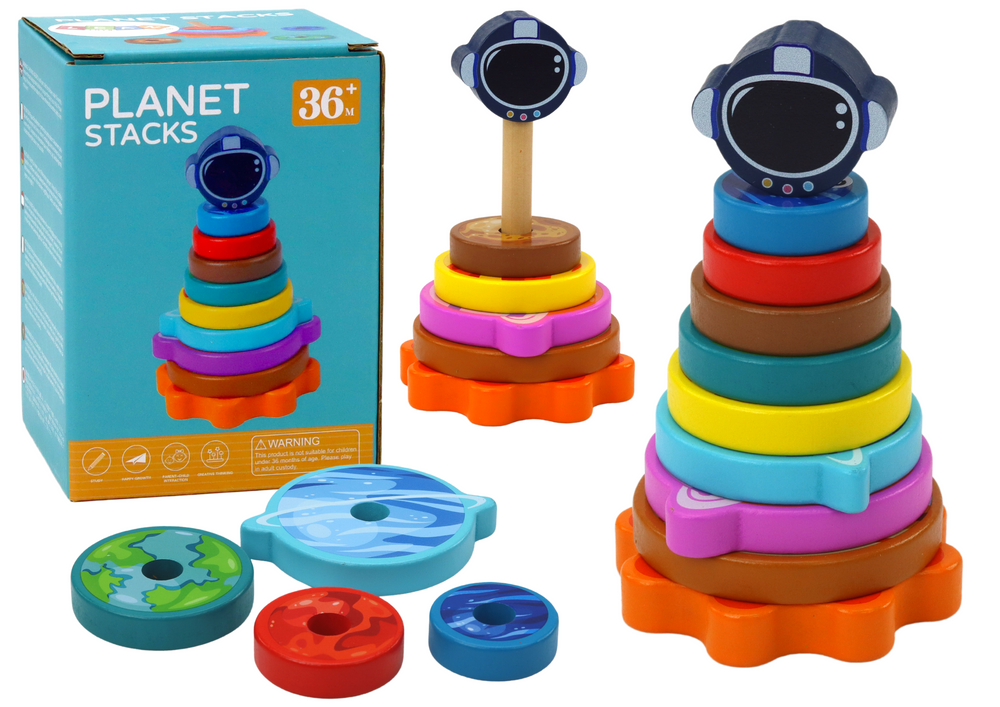 LEAN Toys Pyramidensortierer Holzpyramidenpuzzle Planeten Weltraum 10 Teile