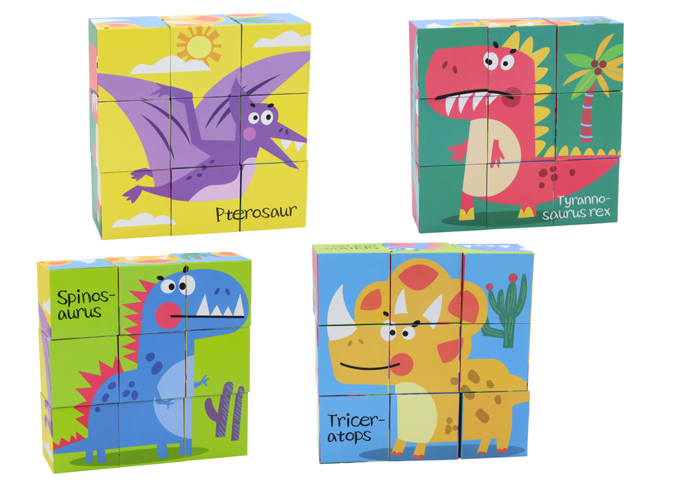 LEAN Toys Lernpuzzle 6in1 Blöcke Puzzlewürfel 6 Bilder Dinosaurier 9 El – Produktabbildung 2