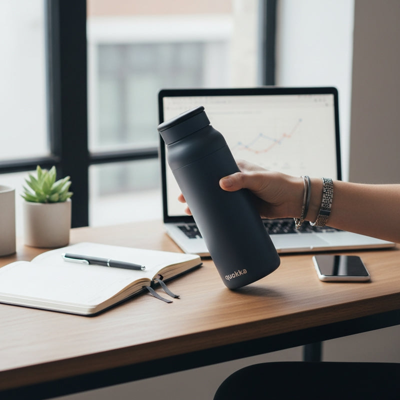 Quokka Echo - Flasche aus Edelstahl 690 ml se silikonovou Griff (schwarz) – Produktabbildung 2