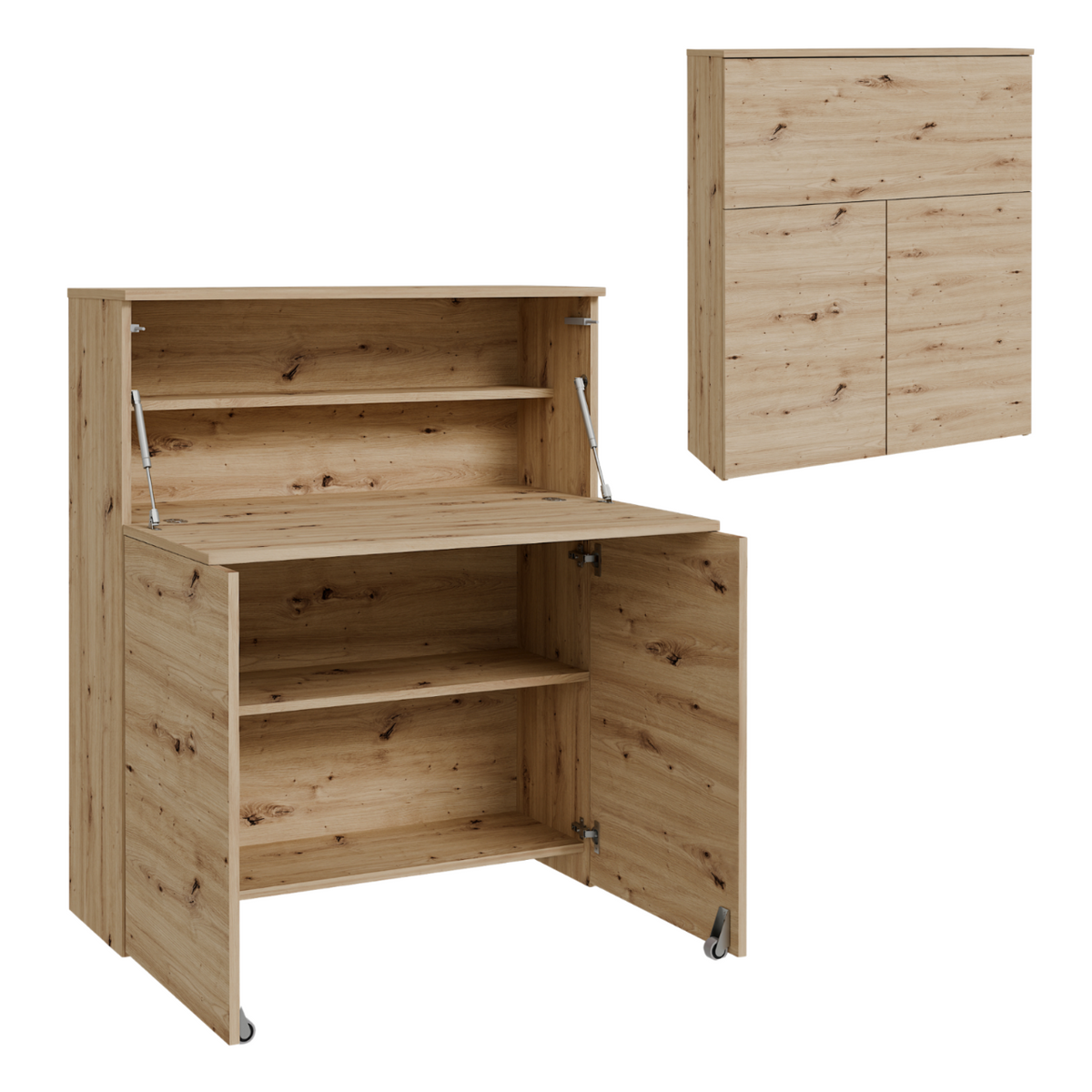 VERTO extendable desk that folds away into a cupboard – Artisan Oak colour