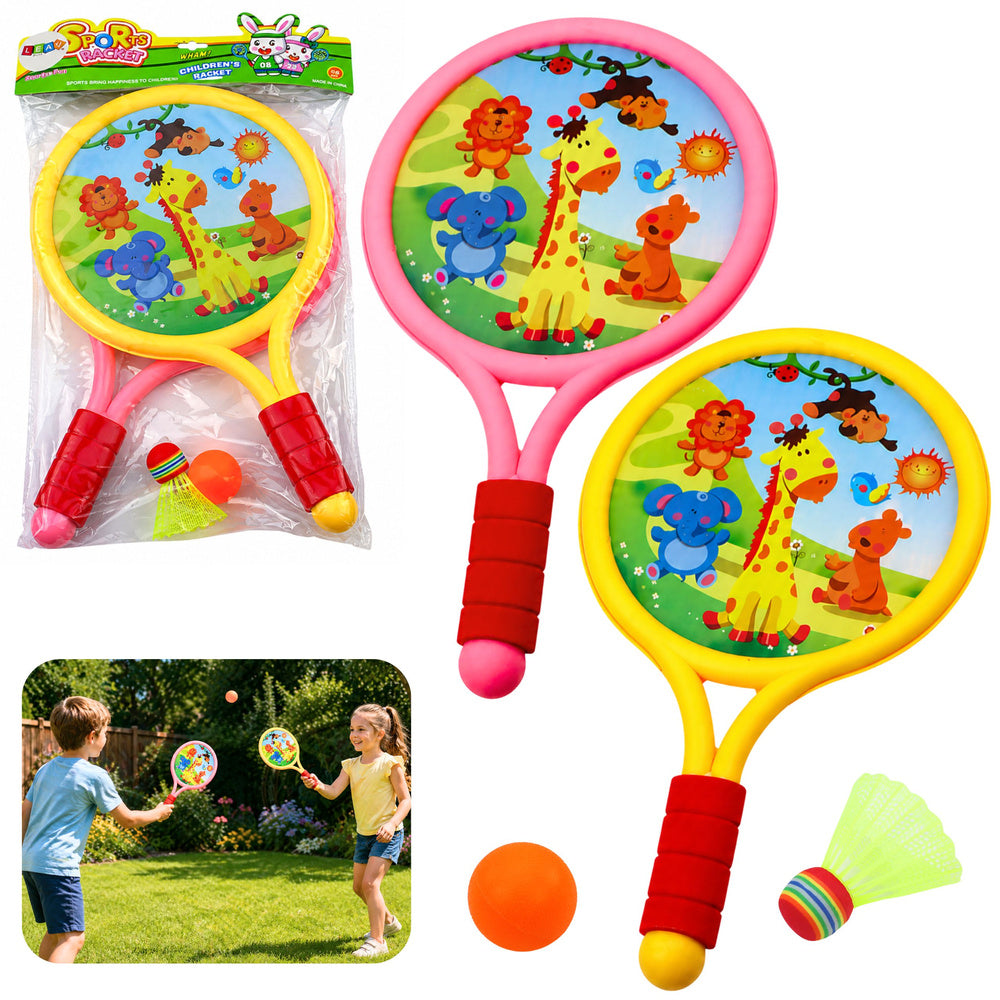 LEAN Toys Kinder-Badmintonschläger Tiere Gelb Rosa
