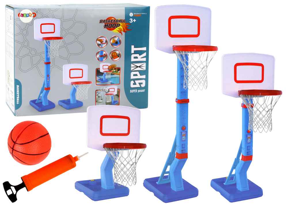 LEAN Toys Verstellbare Ballpumpe für Basketballkorb, 138 cm, Blau