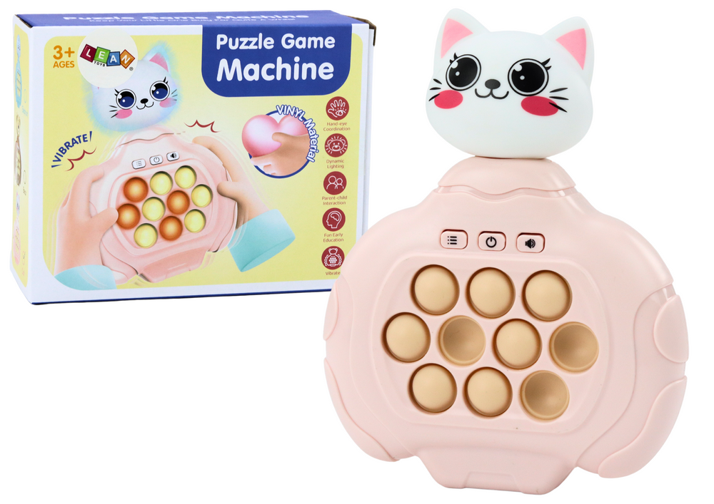 LEAN Toys Pop-It Kitten Game Pink Arcade Console Vibration Sensory Pad