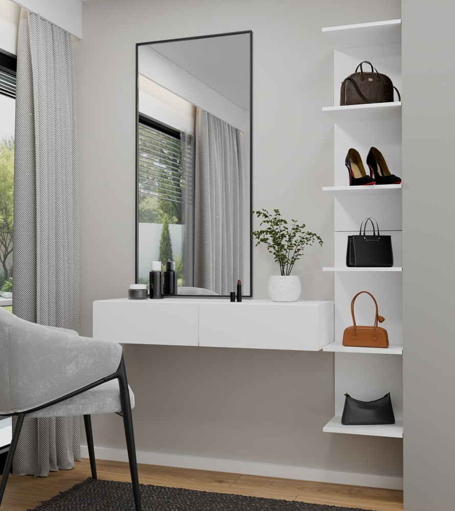 Hängender Schminktisch MIKA 110 cm 2 Schubladen fürs Schlafzimmer WEISS – Produktabbildung 2