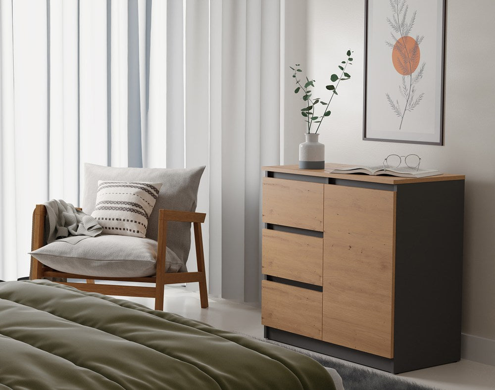 Kommode Malwa 1D3S/BA ANTHRAZIT EICHE ARTISAN – Produktabbildung 2