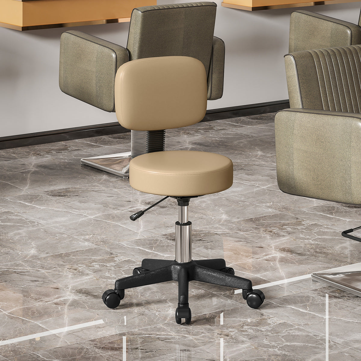 HOMCOM Rollhocker höhenverstellbar mit Rückenlehne 72-84 cm Hoch 360° Drehbar Arbeitshocker für Büro – Produktabbildung 2