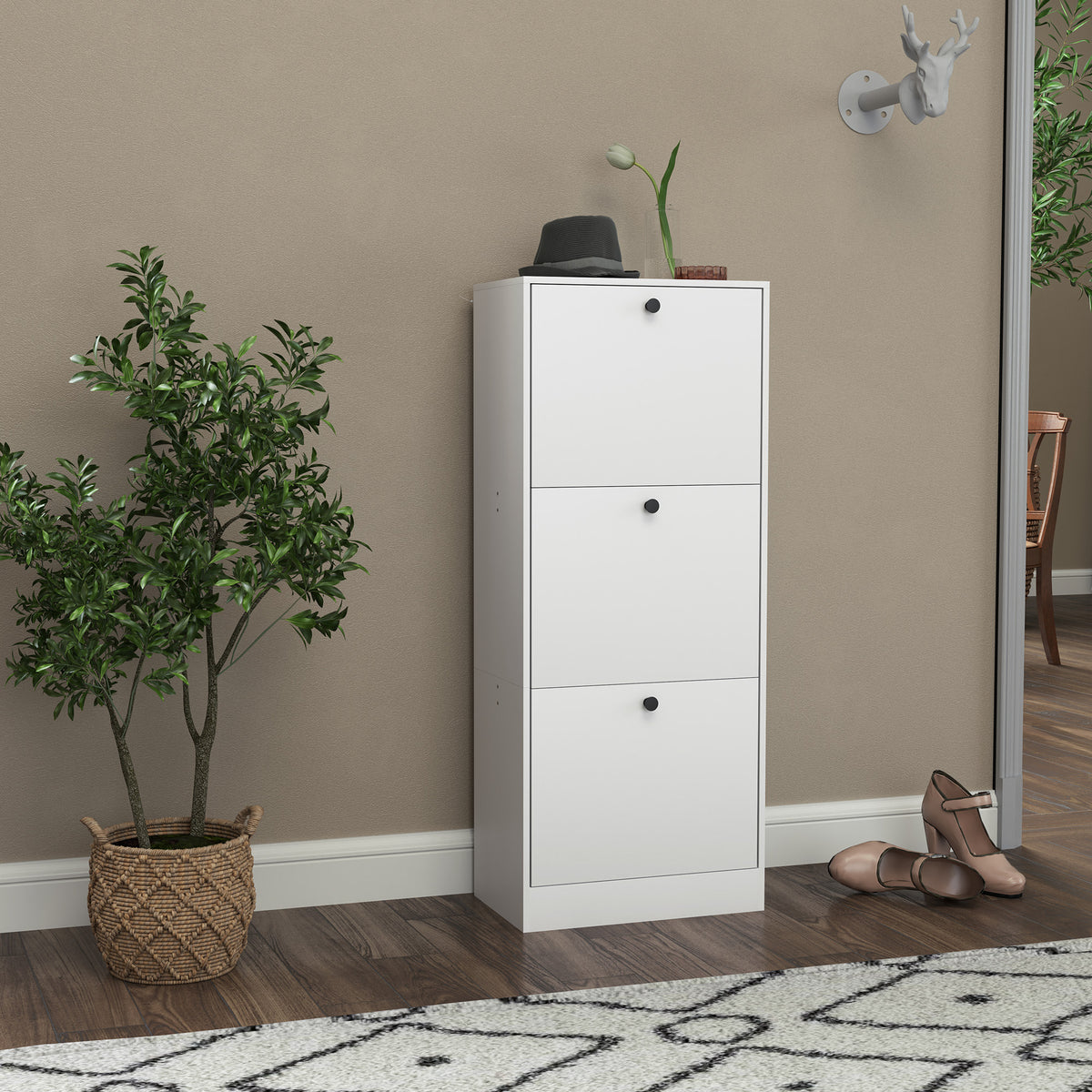 HOMCOM Schuhschrank, Schuhregal, 3 Klappfächer, verstellbar, Spanplatte, Weiß – Produktabbildung 2