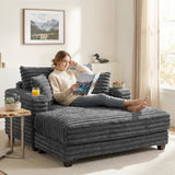 HOMCOM Chaiselongue 2 Sitzer Groß Schlafsofa 134 x 151 cm mit Becherhalter für Wohnzimmer, Grau – Produktabbildung 2