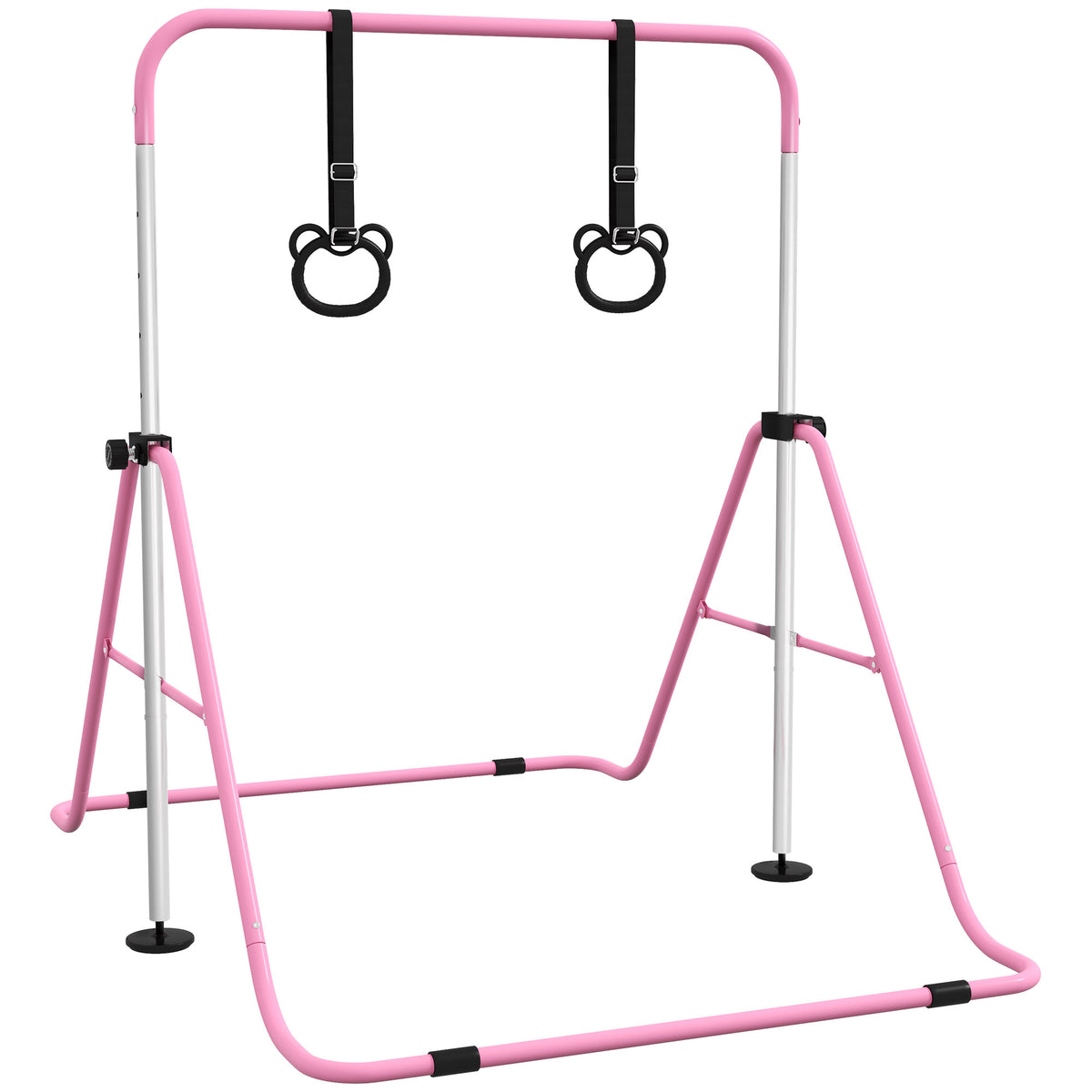 HOMCOM Kinder-Turnbarren mit Ringen, höhenverstellbar, klappbar, rutschfest, Stahlrahmen, 148x105x88-128 cm