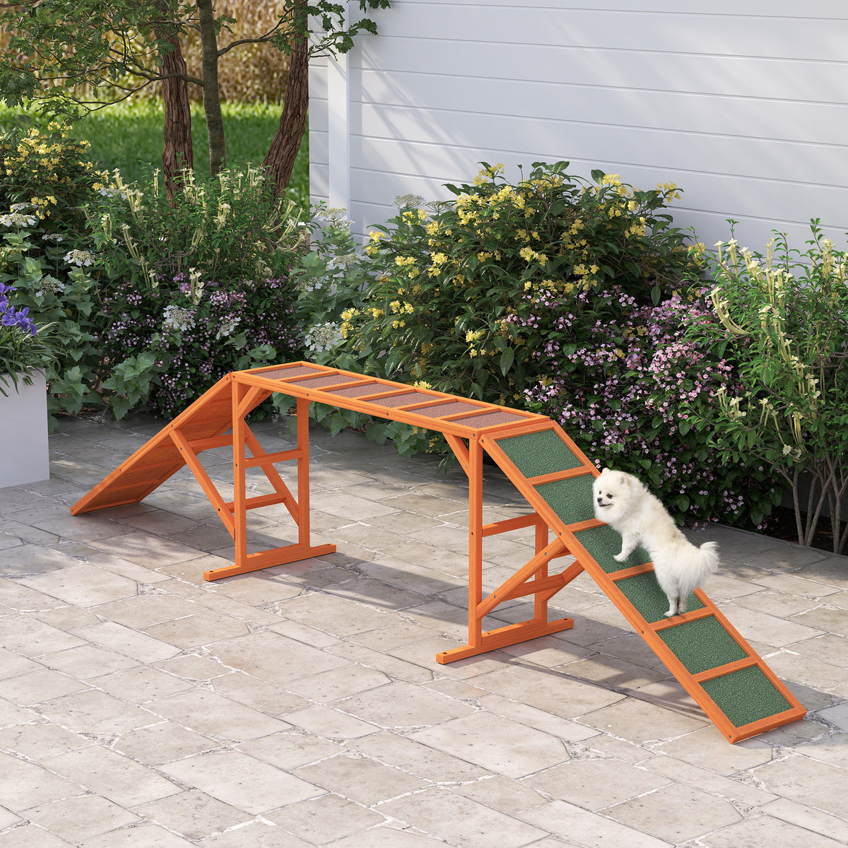 PawHut Agility Hunderampe, Parcours, rutschfest, wetterfest, Holz, 335 x 55 x 60 cm, Orange – Produktabbildung 2