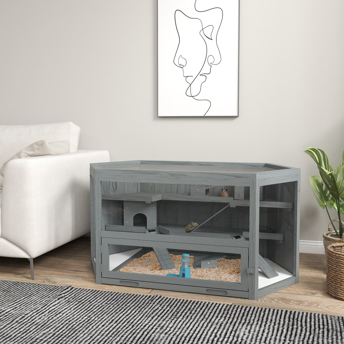 PawHut Hamsterkäfig, 3 Etagen, herausnehmbare Wanne, Holz/Metall, 115x60x55 cm – Produktabbildung 2
