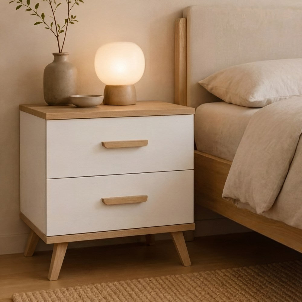 Nachttisch OLYMPO 2S WEISS EICHE ARTISAN Beistelltisch 2 Schubladen für Schlafzimmer – Produktabbildung 2