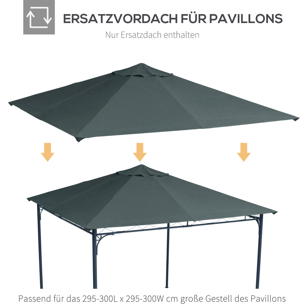 Ersatzdach für Gartenpavillon, Polyester, 2,98 x 2,95 m, Dunkelgrau – Produktabbildung 7