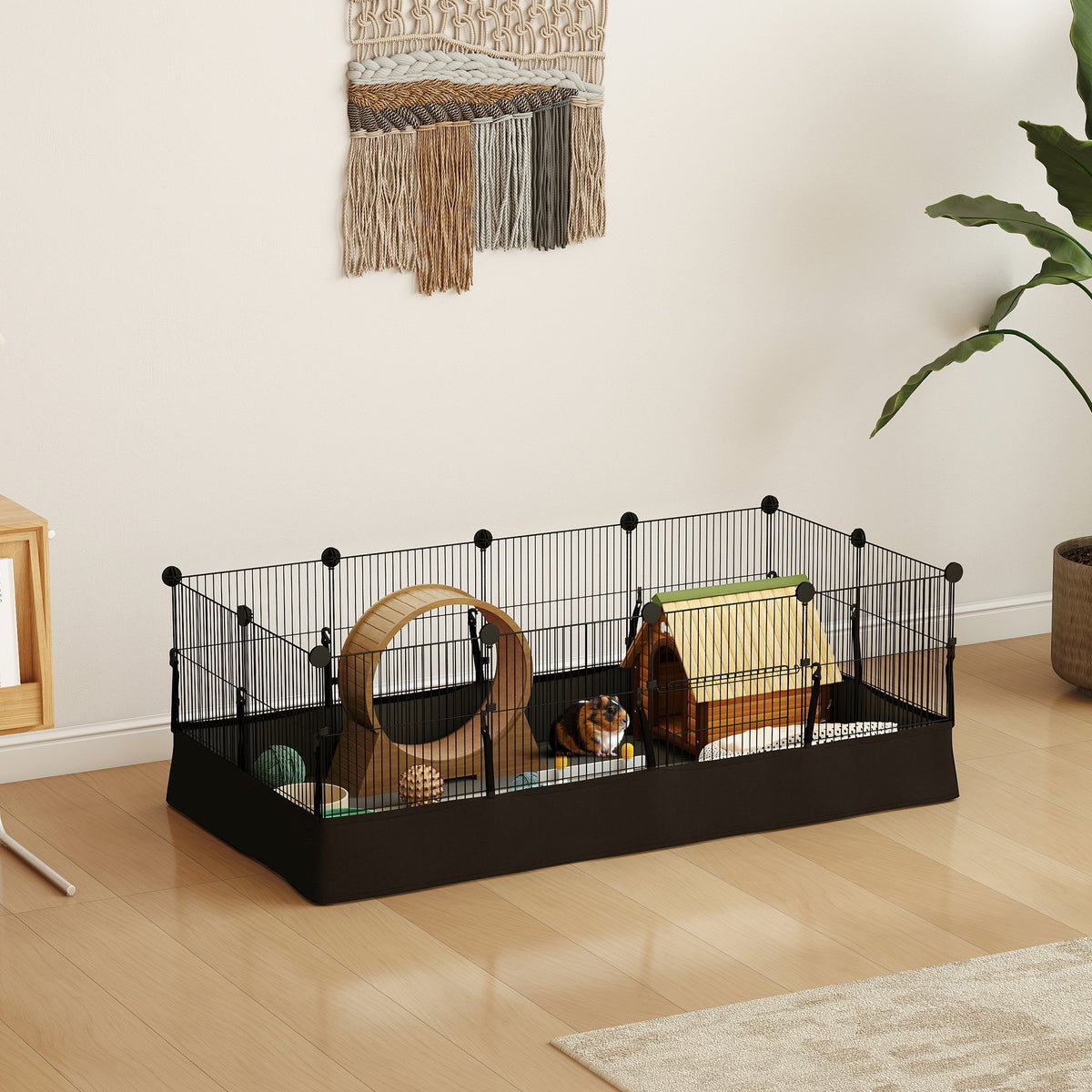 PawHut Kleintiergehege mit Bodenplatten Freilaufgehege Laufstall mit 12 Paneel, wasserdichte Matte – Produktabbildung 2