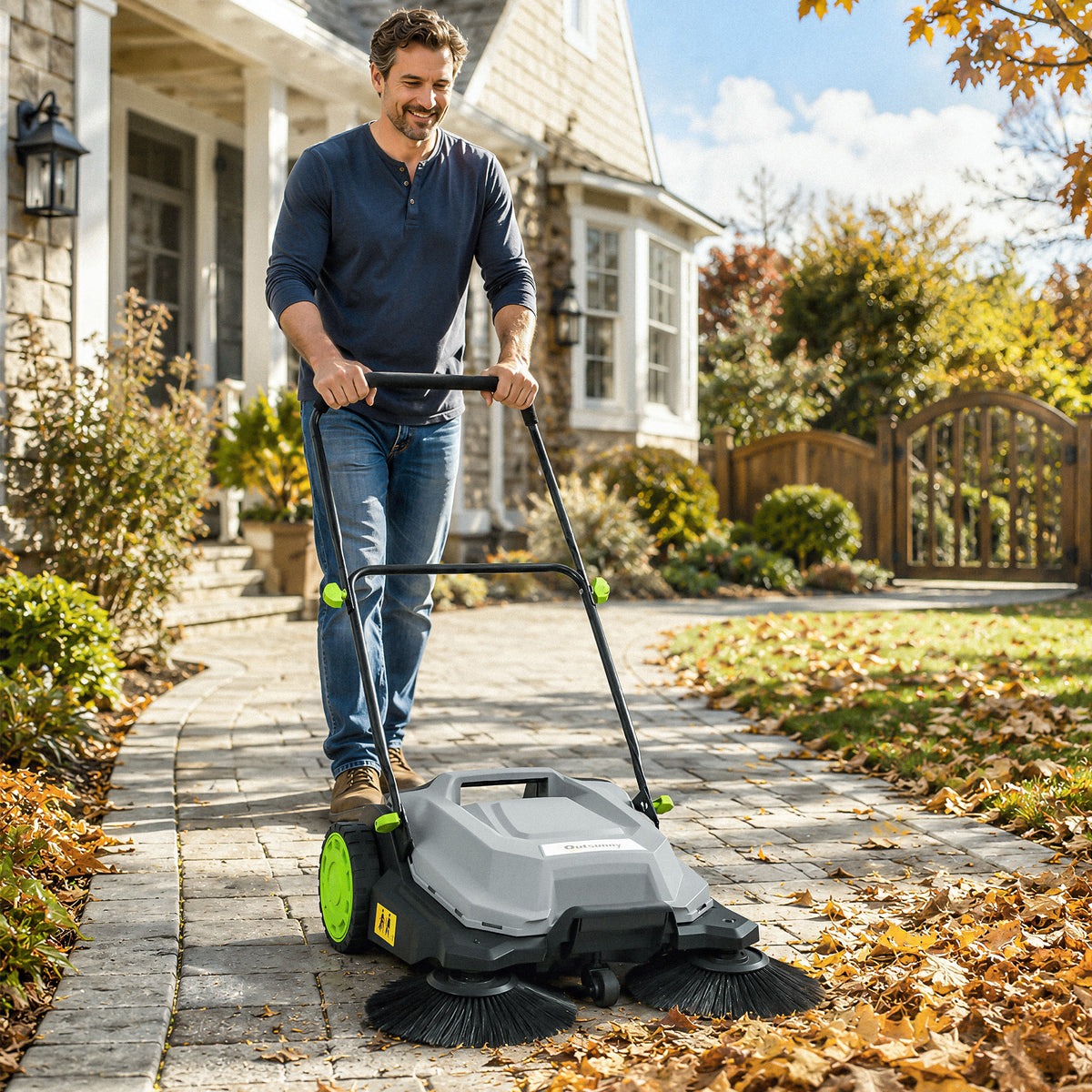 Outsunny ehrmaschine manuell mit 68 cm Kehrbreite, 2600 m²/h 24 L Schmutzbehälter, Höhenverstellbar – Produktabbildung 2