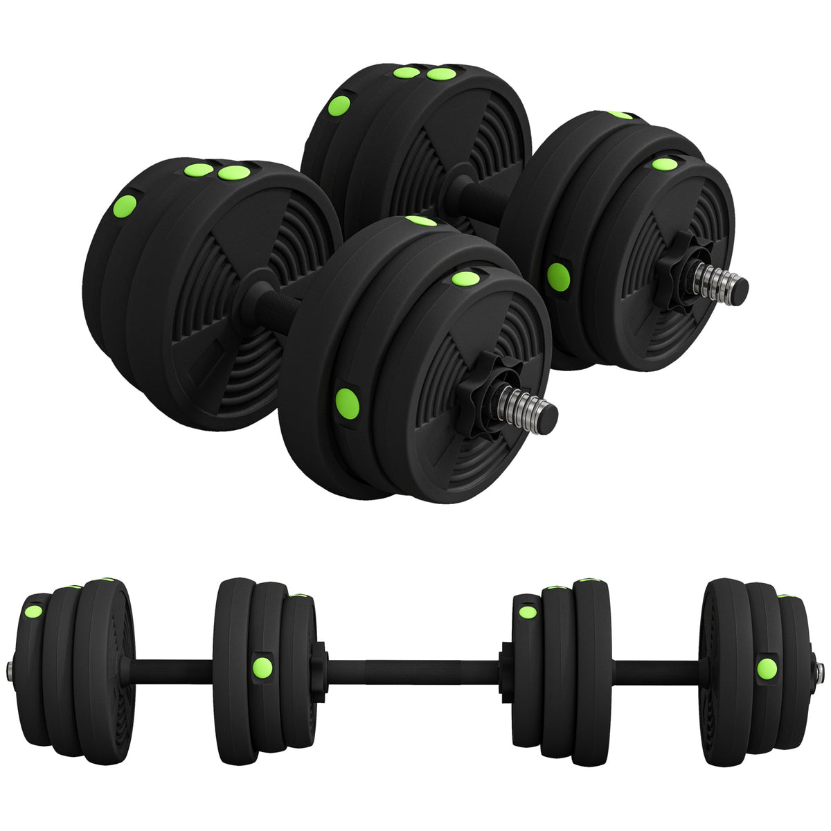 2-in-1 Hantel-Set, Lang- & Kurzhantel, 25 kg, rutschfest, bodenschonend, Schwarz/Grün