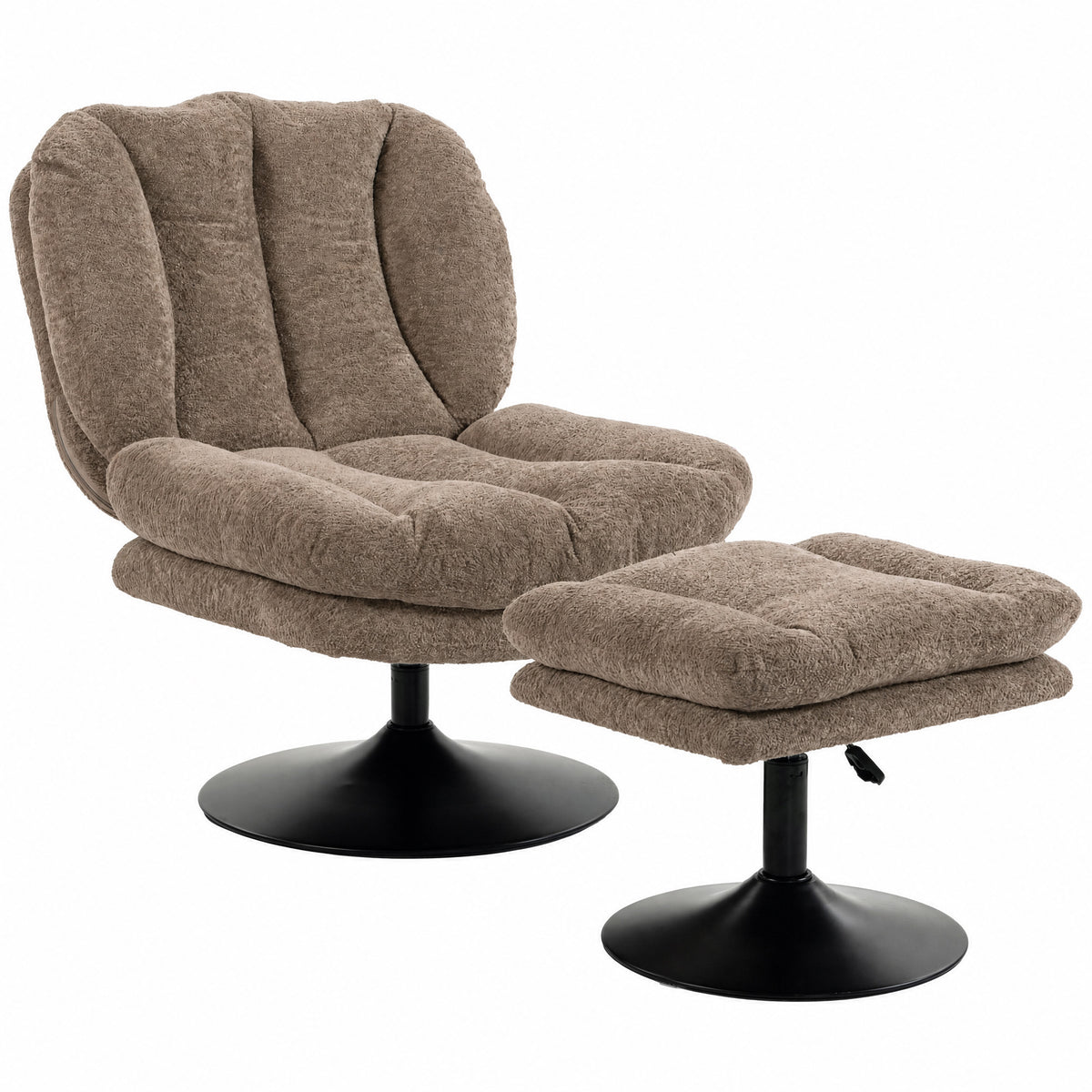 HOMCOM Loungesessel mit Hocker, 360° drehbar, aus Raindrop-Samt, höhenverstellbarer Fußhocker, Braun