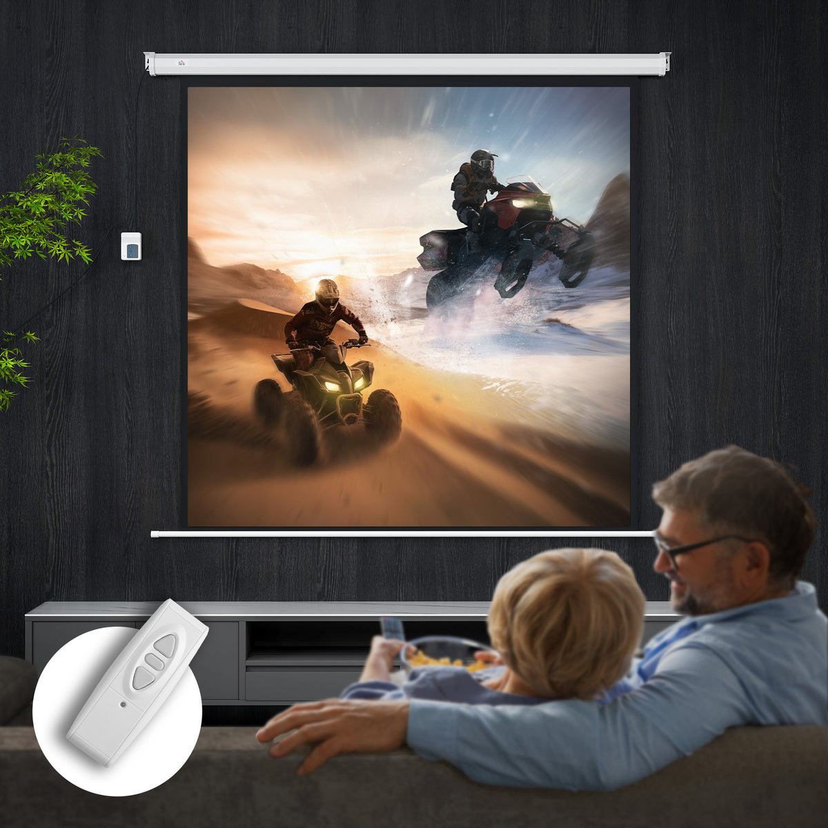 HOMCOM Beamer Leinwand 189,5 x 189,5 cm 92 Zoll 1:1 HD 4K Rollo-Leinwand für Heimkino für Heimkino – Produktabbildung 2