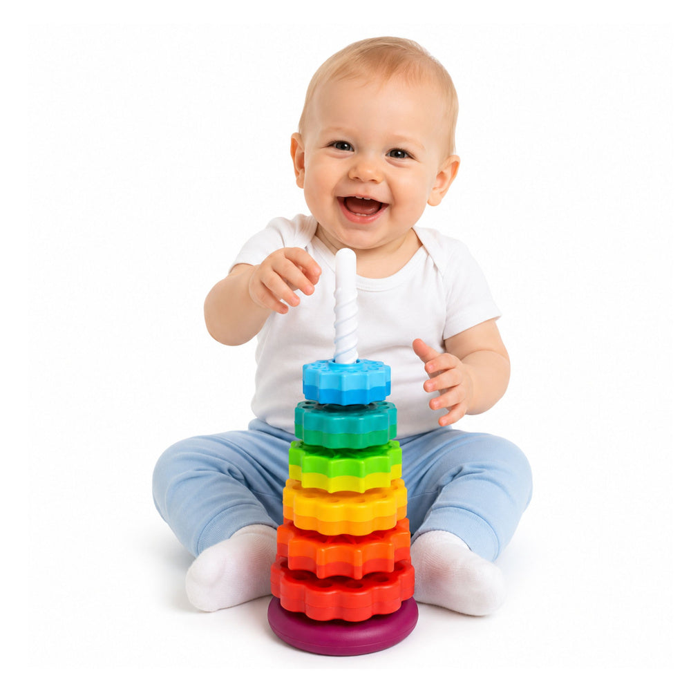 LEAN Toys Rotierende Pyramide, Turmsortierer, Regenbogen-Puzzle, 36 cm, 6 El – Produktabbildung 2