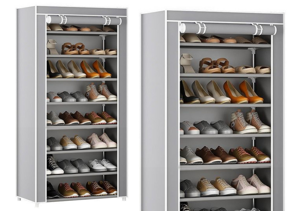 LEAN 8-stufiger Schuhregal-Organizer für Kleiderschrank, staubdichte Abdeckung, Grau – Produktabbildung 2