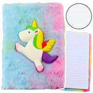 LEAN Mit Plüsch gefüttertes Notizbuch mit einem bunten 3D-Einhorn