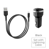 Borofone - Autoladegerät 2x USB Lightning Kabel in Packung, schwarz