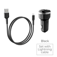 Borofone - Autoladegerät 2x USB Lightning Kabel in Packung, schwarz