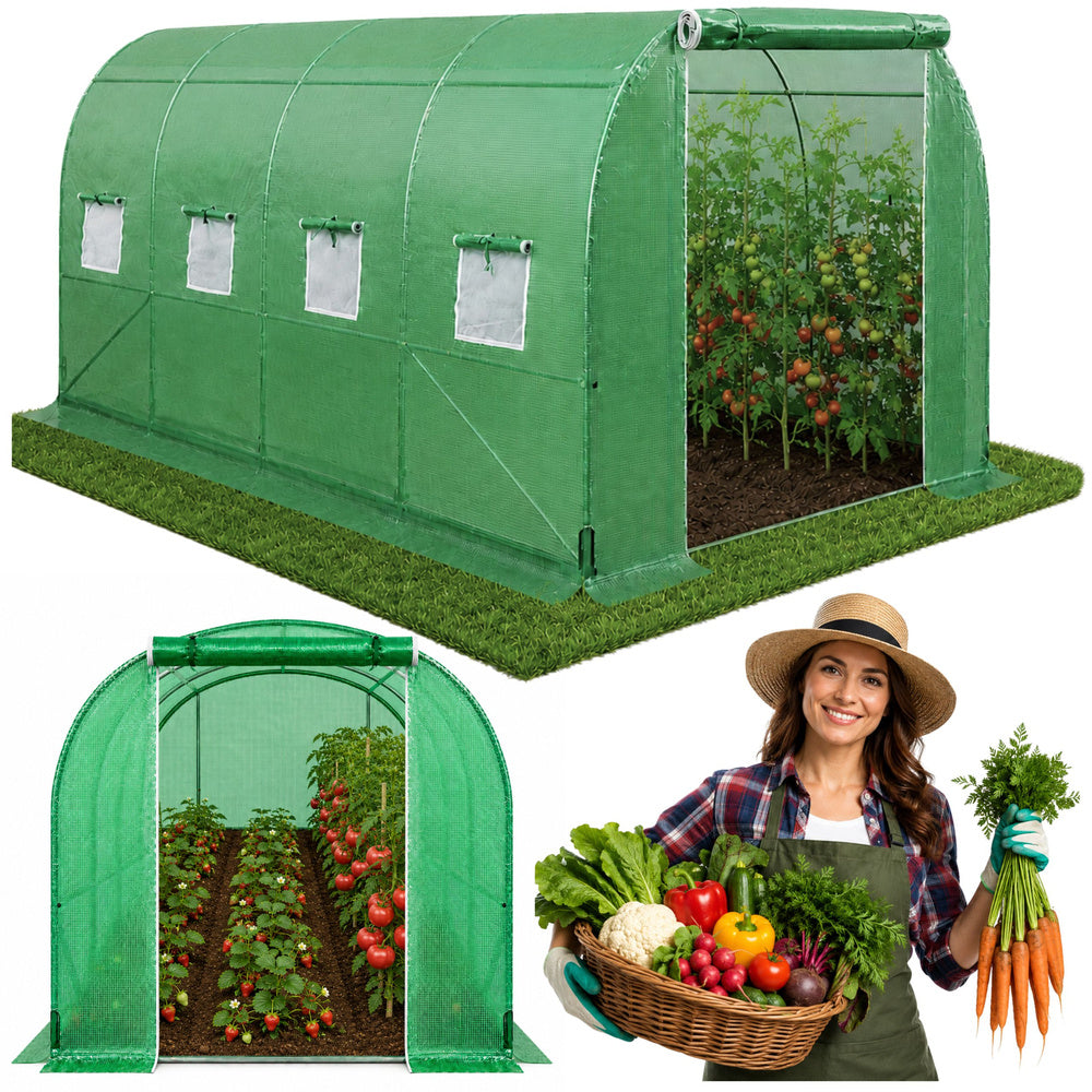 LEAN Folientunnel-Gewächshaus für Gemüse, Fenster, Grün, UV-beständig, 4,5x2x2 m 9m²