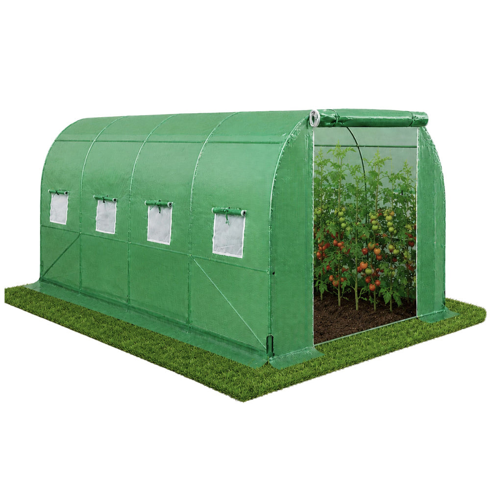 LEAN Folientunnel-Gewächshaus für Gemüse, Fenster, Grün, UV-beständig, 4,5x2x2 m 9m² – Produktabbildung 2
