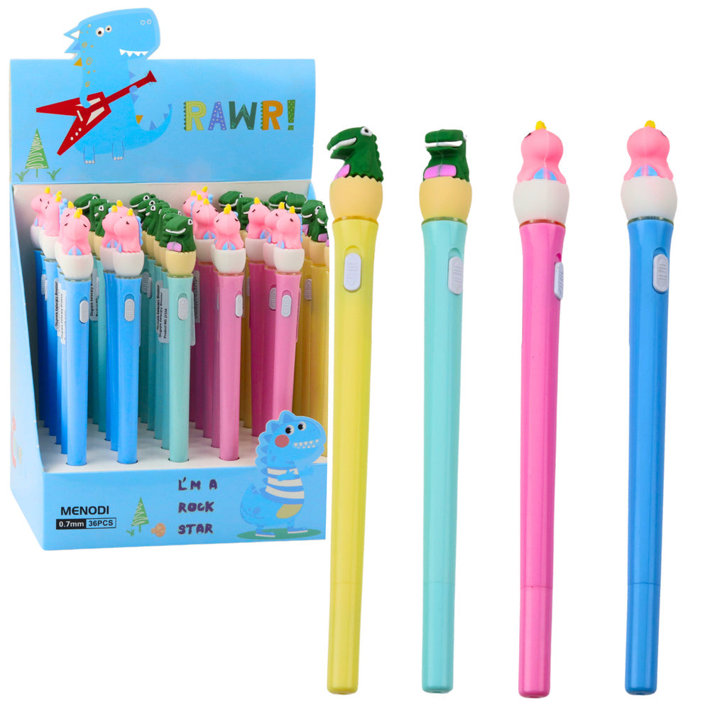 LEAN Toys Leuchtender Dinosaurier-Kugelschreiber mit eierblauer Tinte, 0,7 mm, Mix
