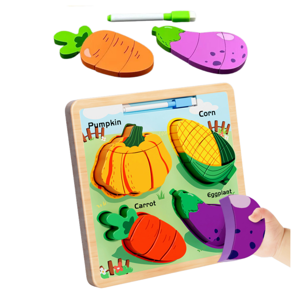LEAN TOYS Puzzlebrett 2in1 aus Holz, pädagogischer Gemüsemarker – Produktabbildung 2