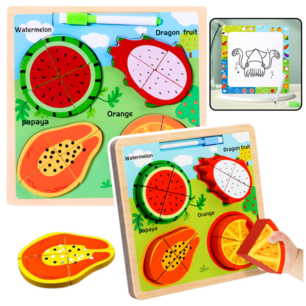 LEAN TOYS Puzzlebrett 2in1 aus Holz, pädagogischer Obstmarker