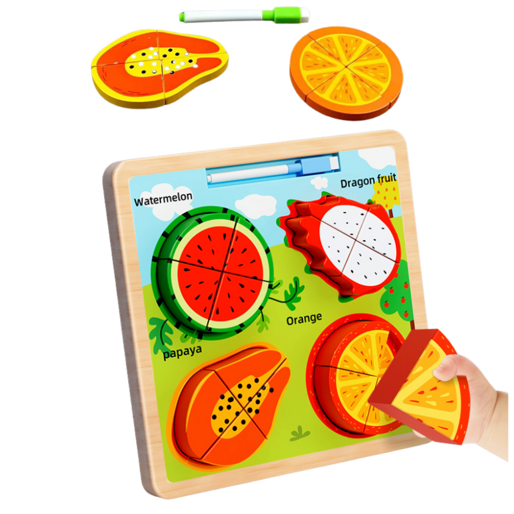 LEAN TOYS Puzzlebrett 2in1 aus Holz, pädagogischer Obstmarker – Produktabbildung 2