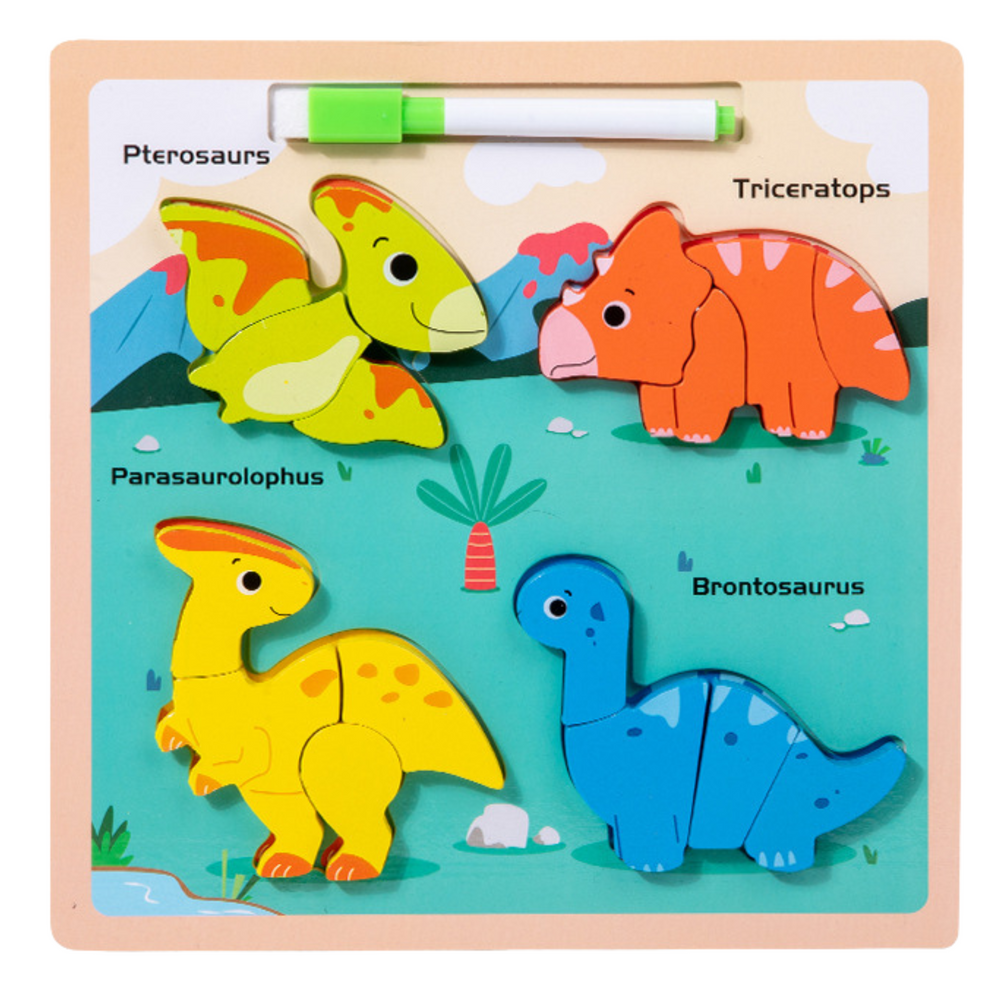 LEAN TOYS Puzzle Board 2in1 Holz Pädagogische Dinosaurier Marker – Produktabbildung 2